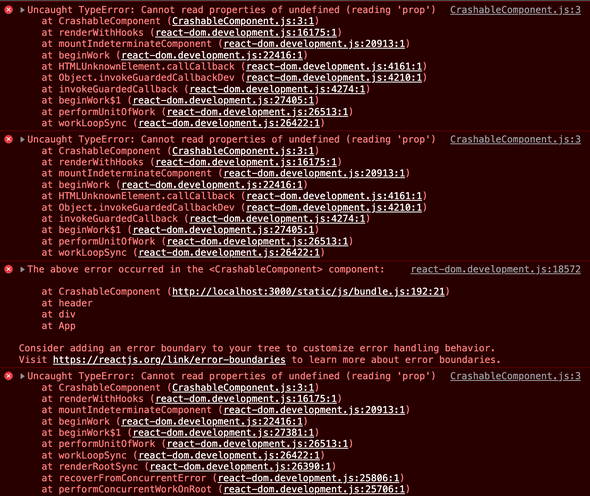 Crashable component renders error in the console