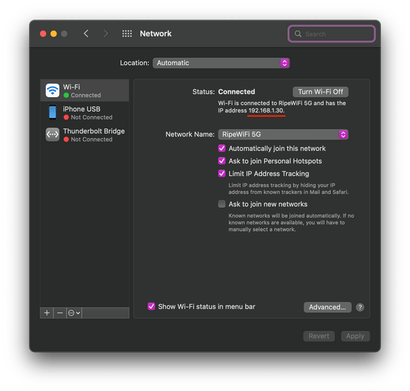 Mac OS network settings